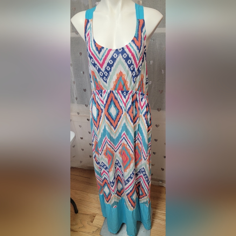 #73 Just Be... Colorful Patterned Sleeveless Maxi Dress 2X